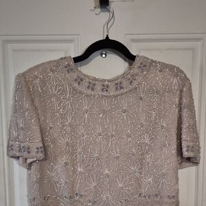 Chic Beaded Beige Blouse